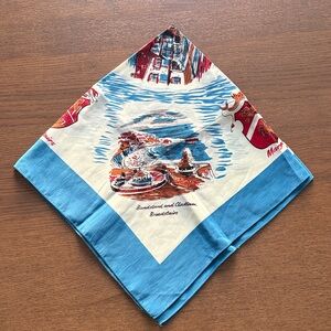 Vintage Travel-Themed Souvenir Scarf with Blue Border - England